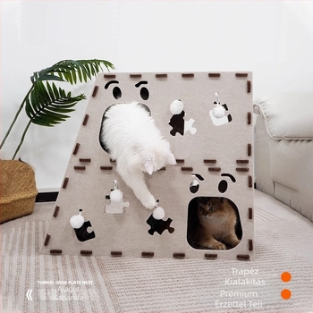 Filc macskafészek két szintes, csővel, beépített kaparódeszka, macska játék