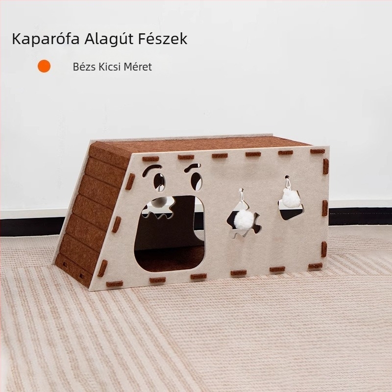 Filc macskafészek két szintes, csővel, beépített kaparódeszka, macska játék