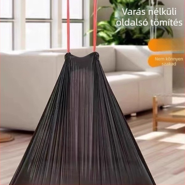 Hordozható húzózsinóros szemeteszsákok, háztartási használatra, fekete, nagy méret, vastag kivitel, csomag nagy tételben