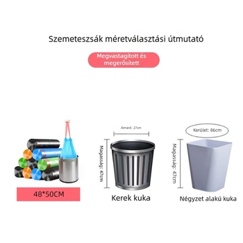 Nagy fekete szemeteszsákok, vastagított kialakítású, kötős, háztartási és konyhai használatra