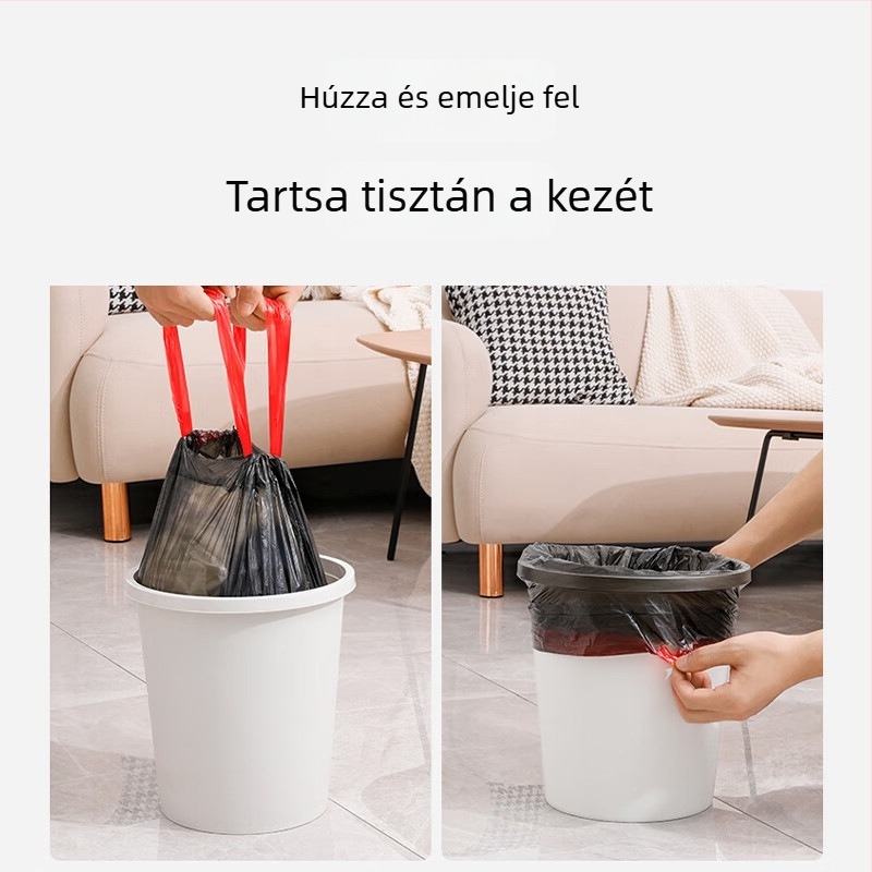 Nagy fekete szemeteszsákok, vastagított kialakítású, kötős, háztartási és konyhai használatra