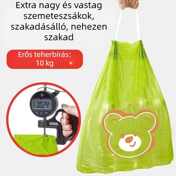 Nagy méretű műanyag szemeteszsák zsinóros zárással, vastagított, konyhai szag elleni védelemhez