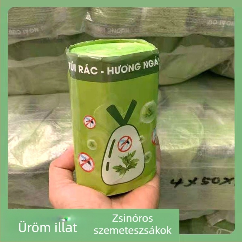 Nagy méretű műanyag szemeteszsák zsinóros zárással, vastagított, konyhai szag elleni védelemhez