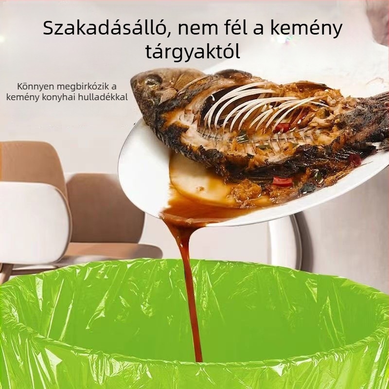 Nagy méretű műanyag szemeteszsák zsinóros zárással, vastagított, konyhai szag elleni védelemhez