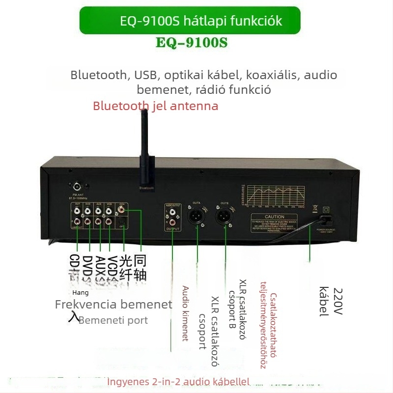 Szakmai EQ ekvivalizer Bluetooth 5.4, optikai és koaxiális digitális hangdekódolás, USB‑flash meghajtó, audiophile előfokozó lejátszó