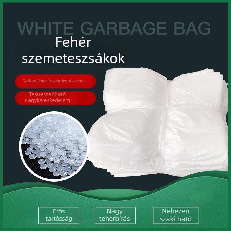 Egyszer használatos fehér szemeteszsákok, sík szájú, megvastított változat, méretek 45×45×50 cm, 10 000 darabos csomag.