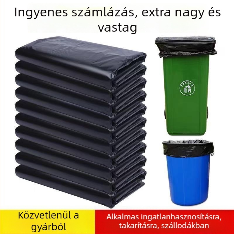 Fekete szemeteszsák, lapos szájú, 60x80 cm, vastított, szállodai használatra