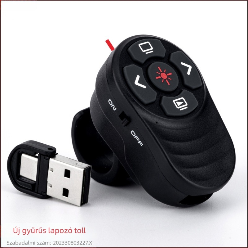 Új, újratölthető ujjgyűrű oldalváltó tollal, Bluetooth és 2.4G kétmódos vetítővel konferenciákhoz