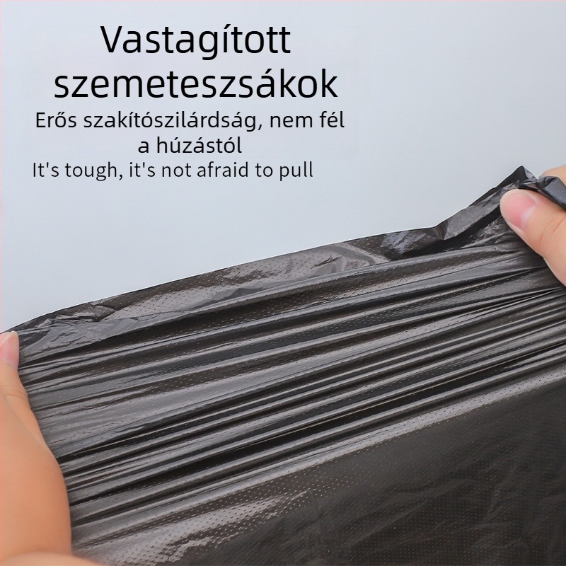 Egyszer használatos nagy szemeteszsák lapos szájú, fekete műanyag zacskó háztartási használatra
