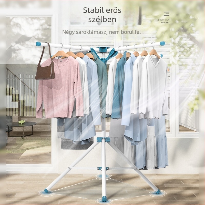 Beltéri, összecsukható állványos ruhaszárító padlón, otthoni vagy kollégiumi használatra, ideális baba ruháinak és ágyneműknek.