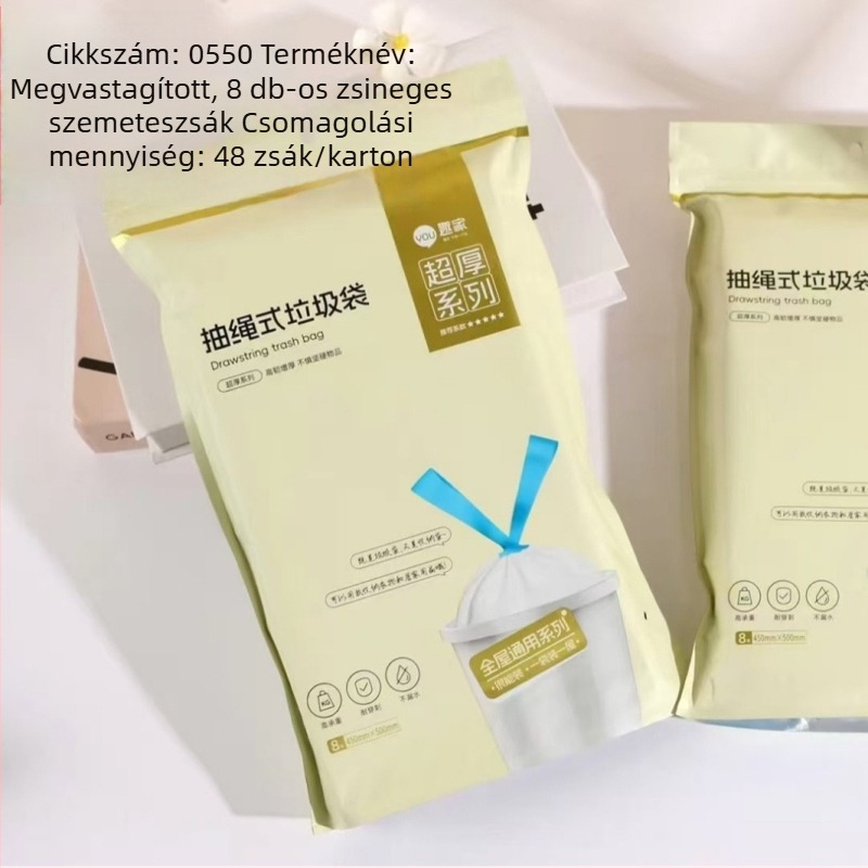 Zsinóros szemeteszsákok, vastagított kivitel, háztartási használatra (konyha, fürdőszoba, kollégium) – gazdaságos csomag