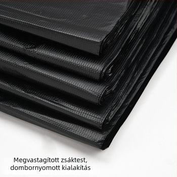 Vastagított, nagy fekete lapos szájú szemeteszsák, egyszer használatos, HDPE, konyhai és ingatlanfenntartási célokra