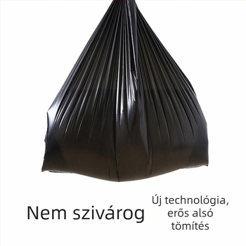 Vastagított, nagy fekete lapos szájú szemeteszsák, egyszer használatos, HDPE, konyhai és ingatlanfenntartási célokra