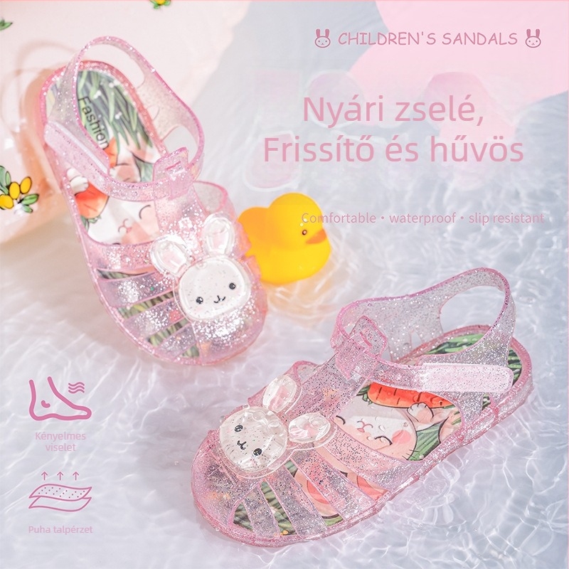 2025 Gyerekeknek szóló Cartoon Jelly szandál PVC-ből, csúszásmentes talp, Velcro-zár, hercegnő kivágott mintázattal
