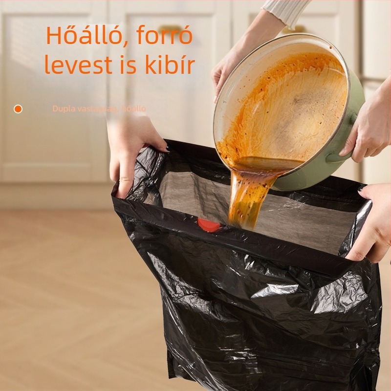 Szemeteszsák fűzőzsinórral, extra vastag, fekete, nagy méret, otthoni használatra