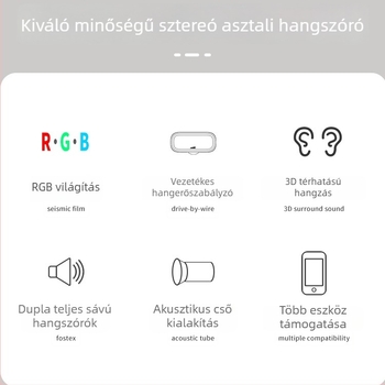 FT-Q9 2.0 számítógépes hangfal RGB LED világítással, USB és 3,5 mm bemenettel, vezetékes sztereó asztali PC-hez és laptophoz