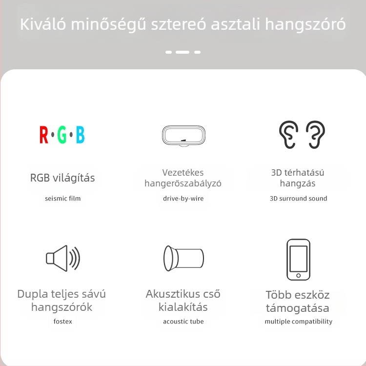 FT-Q9 2.0 számítógépes hangfal RGB LED világítással, USB és 3,5 mm bemenettel, vezetékes sztereó asztali PC-hez és laptophoz