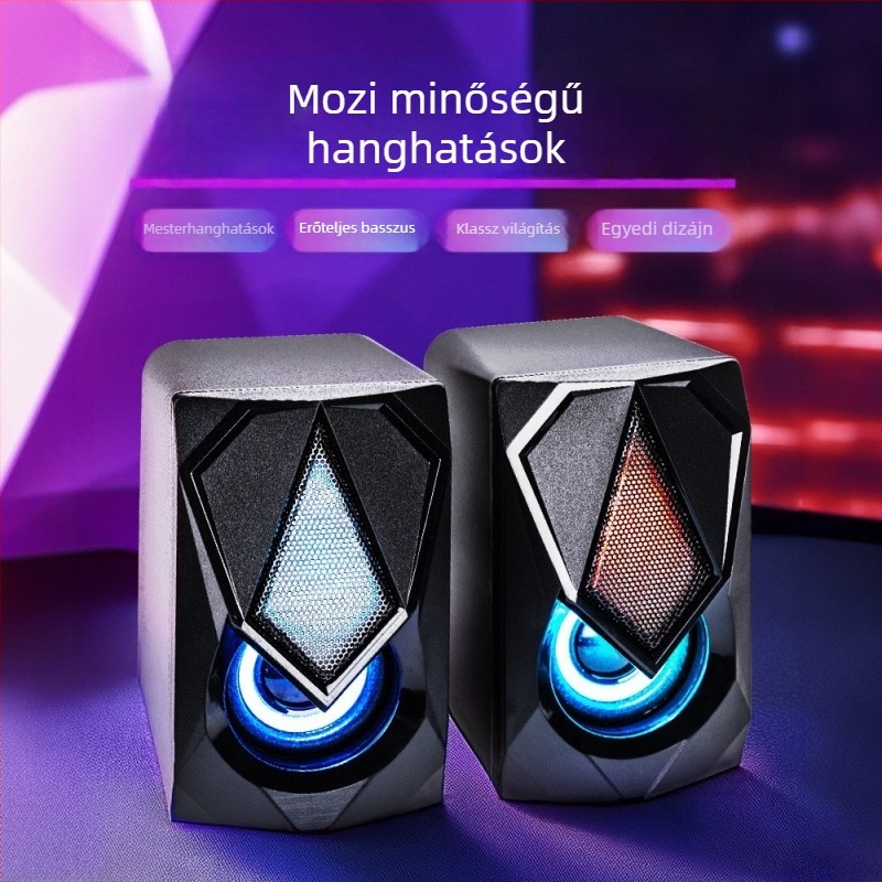 FT-Q9 2.0 számítógépes hangfal RGB LED világítással, USB és 3,5 mm bemenettel, vezetékes sztereó asztali PC-hez és laptophoz