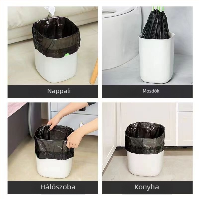 Sűrített szemeteszsák zsinóros zárással, nagy méret otthoni/konyhai használatra