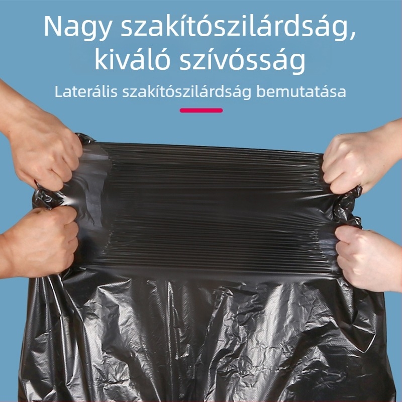 Vastagított fekete nagy méretű egyszer használatos szemeteszsák lapos szájú kialakítással, ingatlanüzemeltetéshez és kórházaknak
