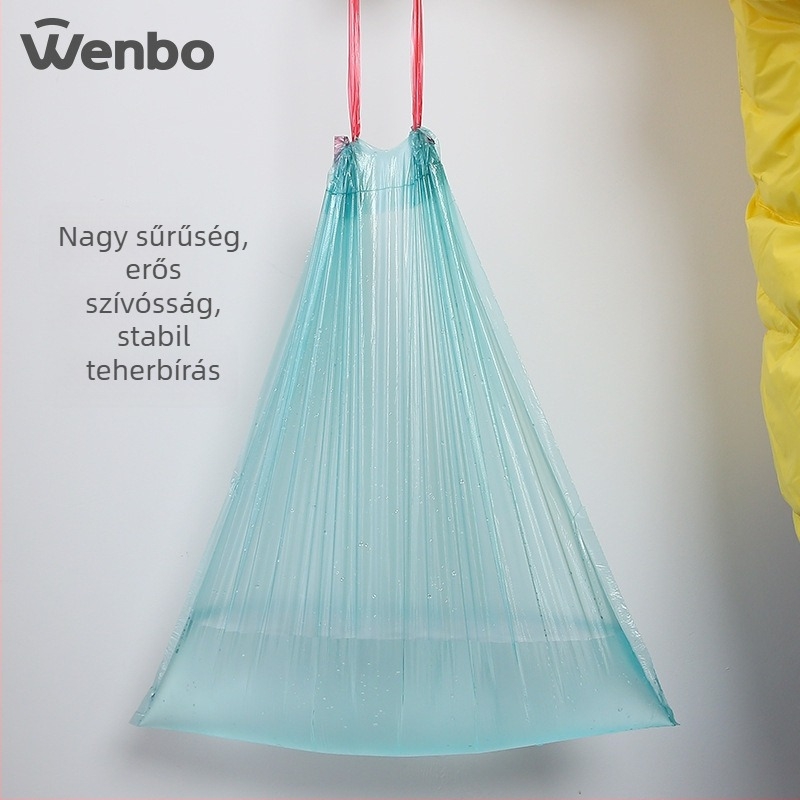 Wenbo Vastagított szemeteszsák húzózsinórral, 60 darab, háztartási használatra, egyszer használatos