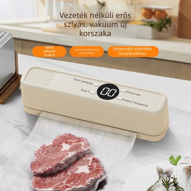 Vezeték nélküli, teljesen automata vákuumzáró gép otthoni használatra, kompakt, hordozható mini élelmiszercsomagoló és frissességmegőrző készülék