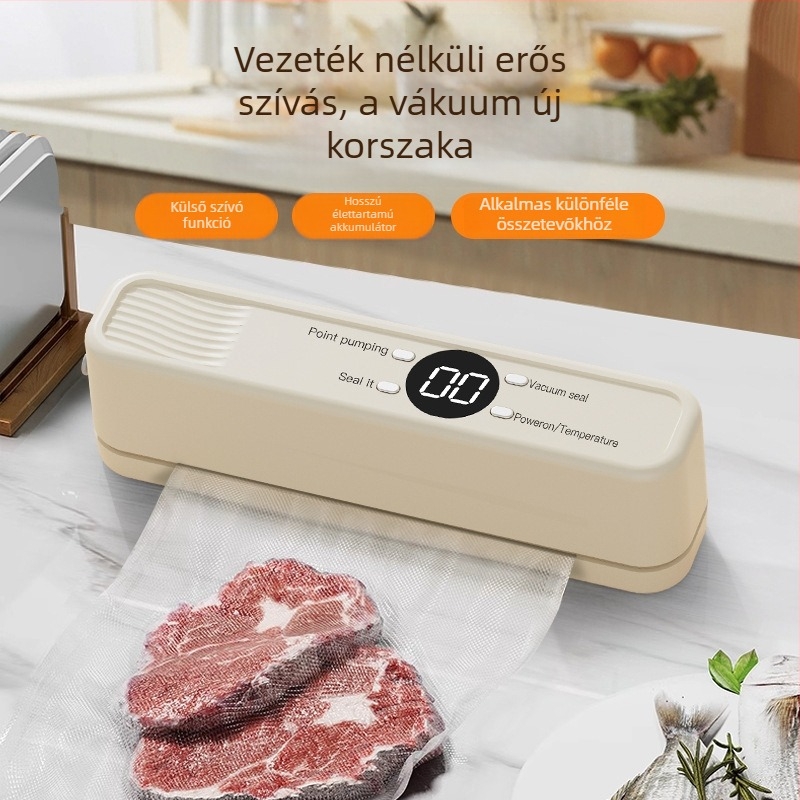 Vezeték nélküli, teljesen automata vákuumzáró gép otthoni használatra, kompakt, hordozható mini élelmiszercsomagoló és frissességmegőrző készülék