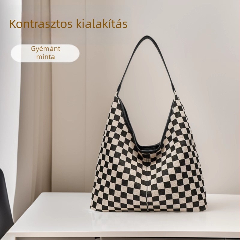 Női váll-táska, Tote, nagy kapacitású kockás mintával
