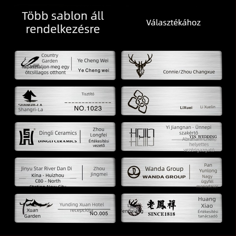 Személyre szabott rozsdamentes acél névtábla tűvel, alkalmazotti badge