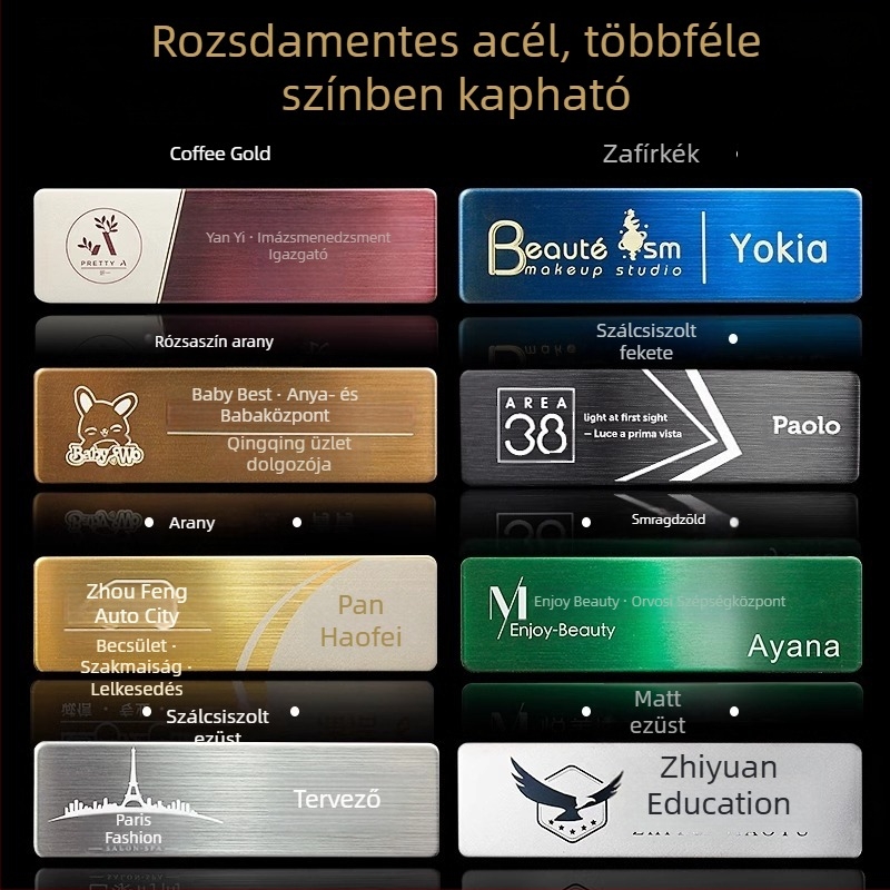 Személyre szabott rozsdamentes acél névtábla tűvel, alkalmazotti badge
