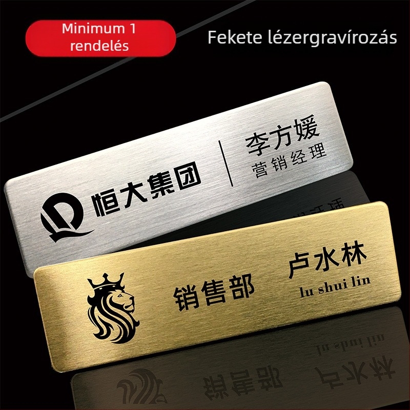 Személyre szabott rozsdamentes acél névtábla tűvel, alkalmazotti badge