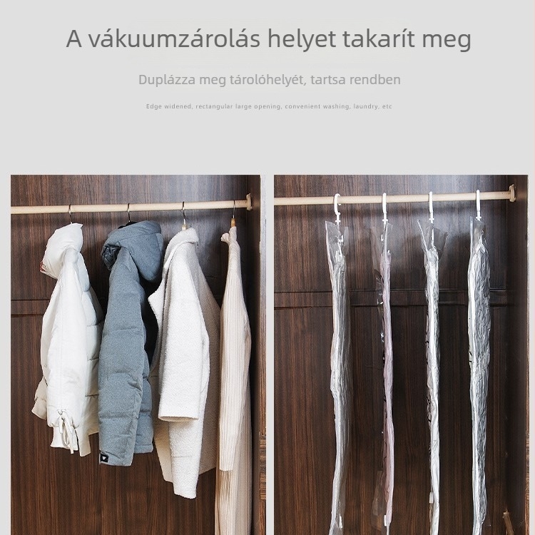 Átlátszó függő vákuumtasakok puffos dzsekikhez, otthoni használatra ruhák rendszerezésére és tárolására, lezárható