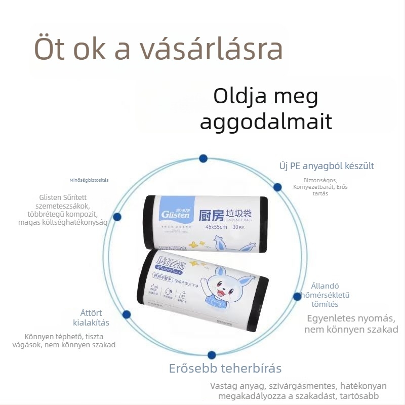 Bright and Clean vastagított konyhai szemeteszsákok, szúrásálló, egyszer használatos műanyag tasakok
