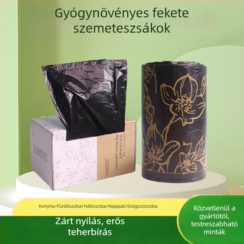 Vastagított szemeteszsákok, kétoldalas fekete, 100 darab, háztartási húzózsinóros szemeteszsákok, erős fogantyúval
