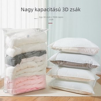 Háromdimenziós kialakítású vákuumkompressziós táska paplanokhoz és ruházathoz, zárható, kézi vagy elektromos pumpával