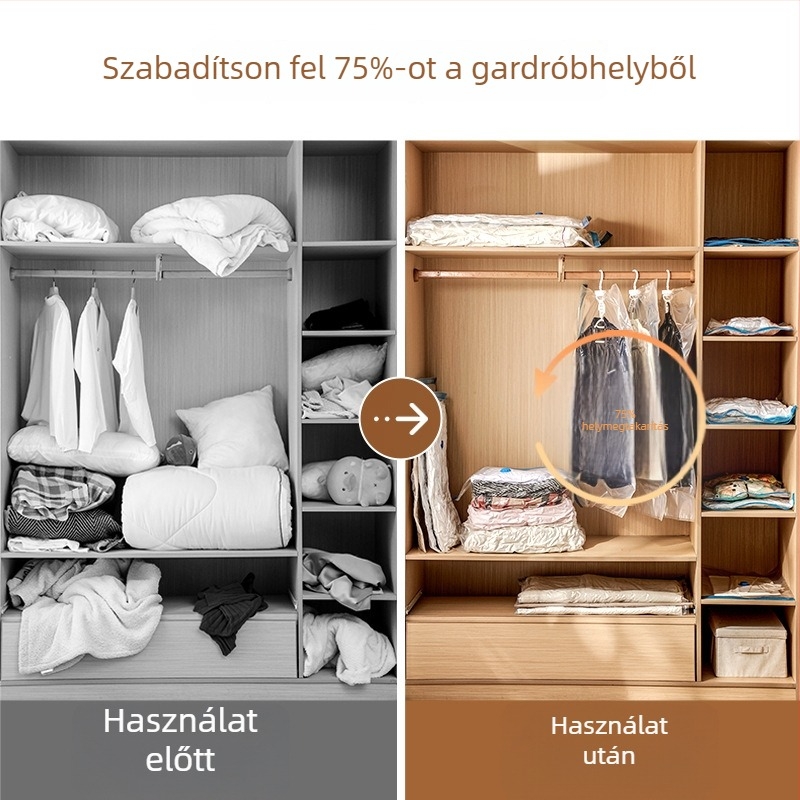 Ruha tömörítő zsák vákuumos tároláshoz és utazáshoz – kabátokhoz, paplanokhoz és egyéb ruhákhoz