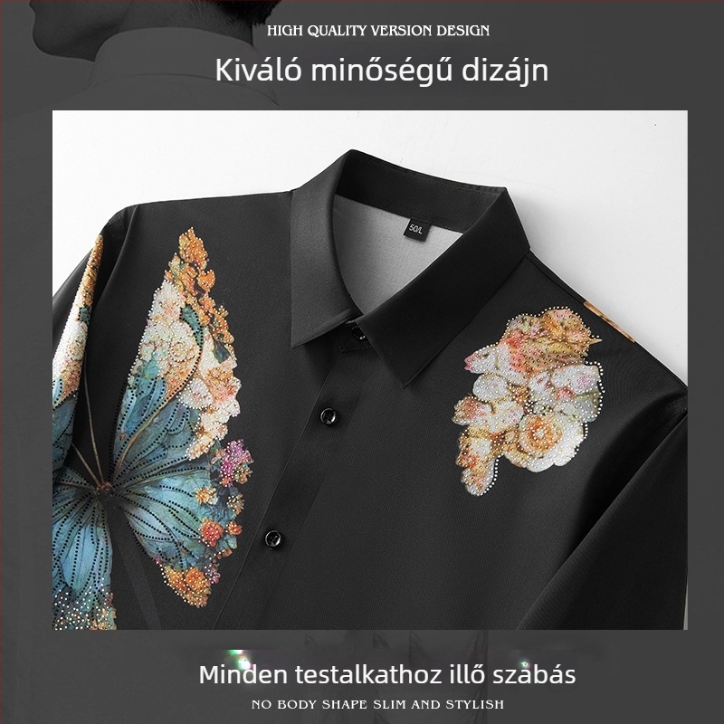 Férfi hosszú ujjú ing pillangó mintával, karcsú fazon, vasalásmentes, 2025 tavasz