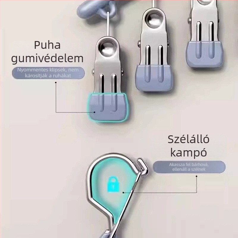 Zokniszárító több csipeszével, szélálló, nyom nélkül