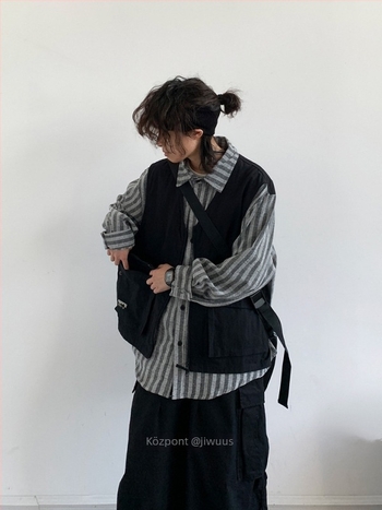 Cityboy Japán-stílusú retro patchwork ingdzseki, csíkos, lazán szabott