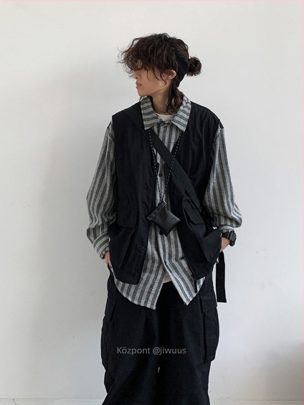 Cityboy Japán-stílusú retro patchwork ingdzseki, csíkos, lazán szabott