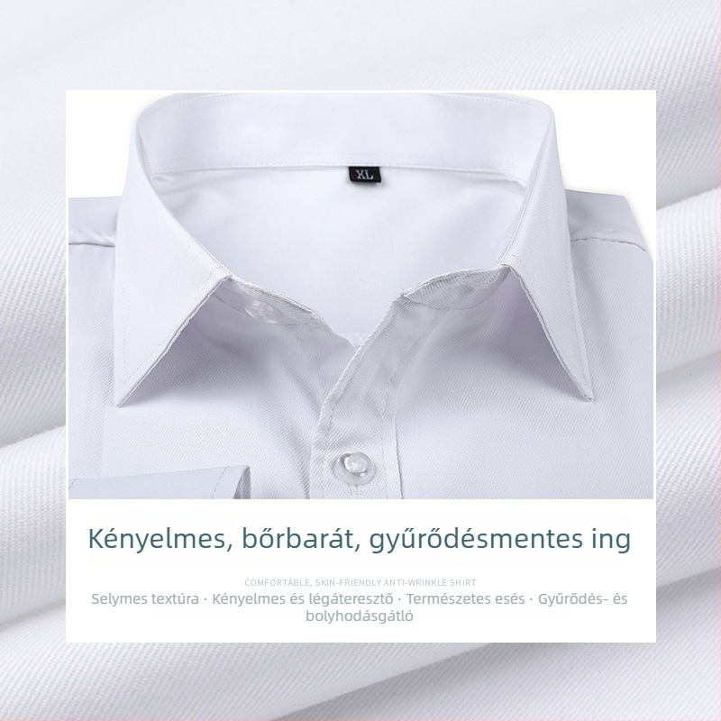 Testreszabható férfi hosszú ujjú fehér ing, elegáns üzleti ing, vasalásmentes, hímzett logó, karcsúsított fazon