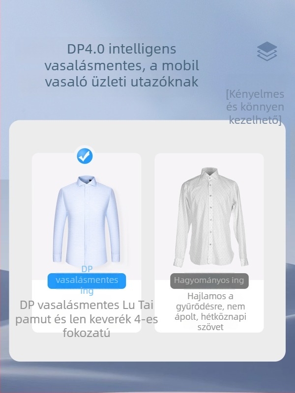 Férfi hosszú ujjú ing len-pamut keverékből, vasalás nélküli, Windsor gallérral, üzleti viselet.