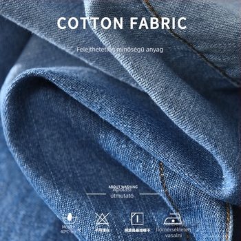 Férfi slim-fit denim ing-jacka tavasz–őszre, hosszú ujjú, mindennapi viselet