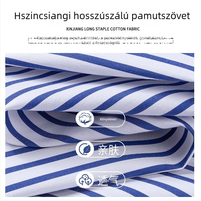 Őszi csíkos férfiing hosszú ujjú, négyzetes gallérral, üzleti‑casual stílus, 76% pamut, mikroelasztikus anyag