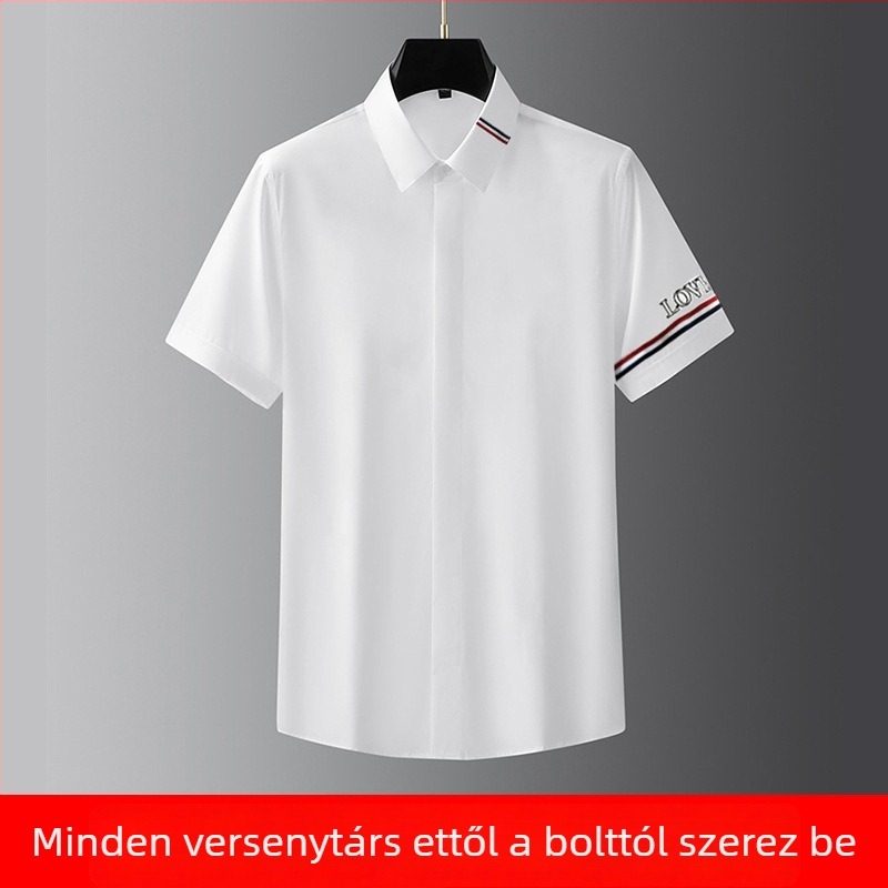 Férfi rövid ujjú ing, prémium megjelenés, hímzett SZERELEM, karcsú szabás, egyszínű, zseb, vasalás nélkül, pamut-poliészter keverék