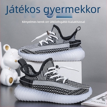 Világító gyerekcipő fly-knit lélegző háló felsővel, uniszex