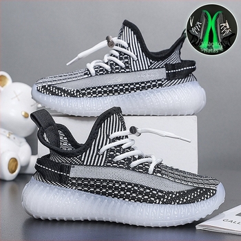 Világító gyerekcipő fly-knit lélegző háló felsővel, uniszex