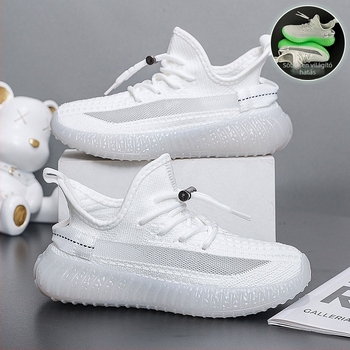 Világító gyerekcipő fly-knit lélegző háló felsővel, uniszex