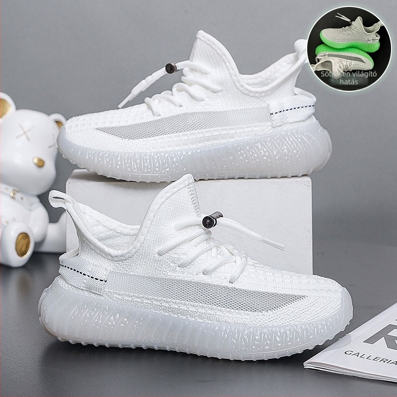 Világító gyerekcipő fly-knit lélegző háló felsővel, uniszex