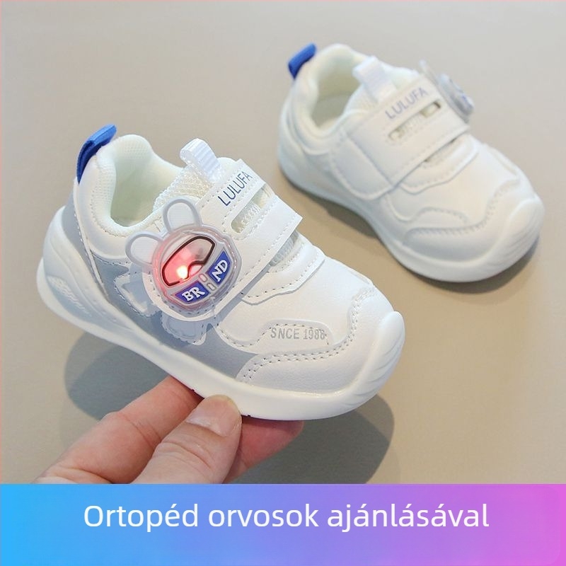Baba járócipő világító funkcióval, légáteresztő, csúszásmentes, puha talppal